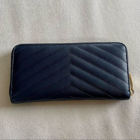 YSL Navy Monogram Matelassé Leather Zip-Around Continental Wallet - Picture 4 of 8